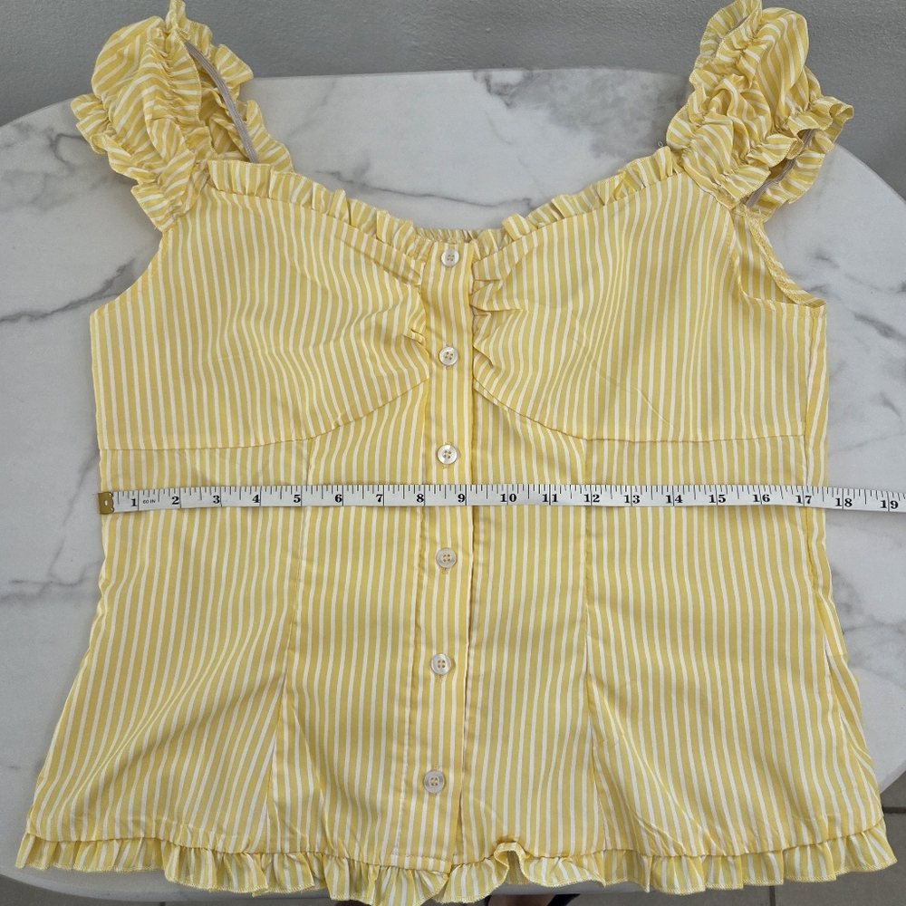 Sunny Yellow White Striped Puff Sleeve Blouse Size Large - Picture 11 of 16